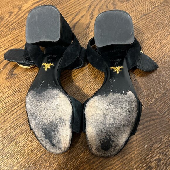 Prada Suede Heeled Sandals with Button Buckle - Picture 4 of 8